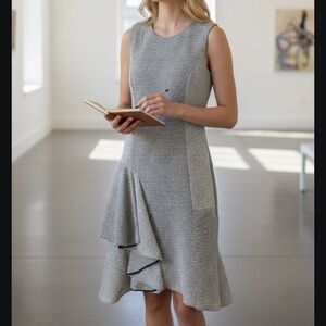 ADEAM Textured Side Ruffle Midi Dress